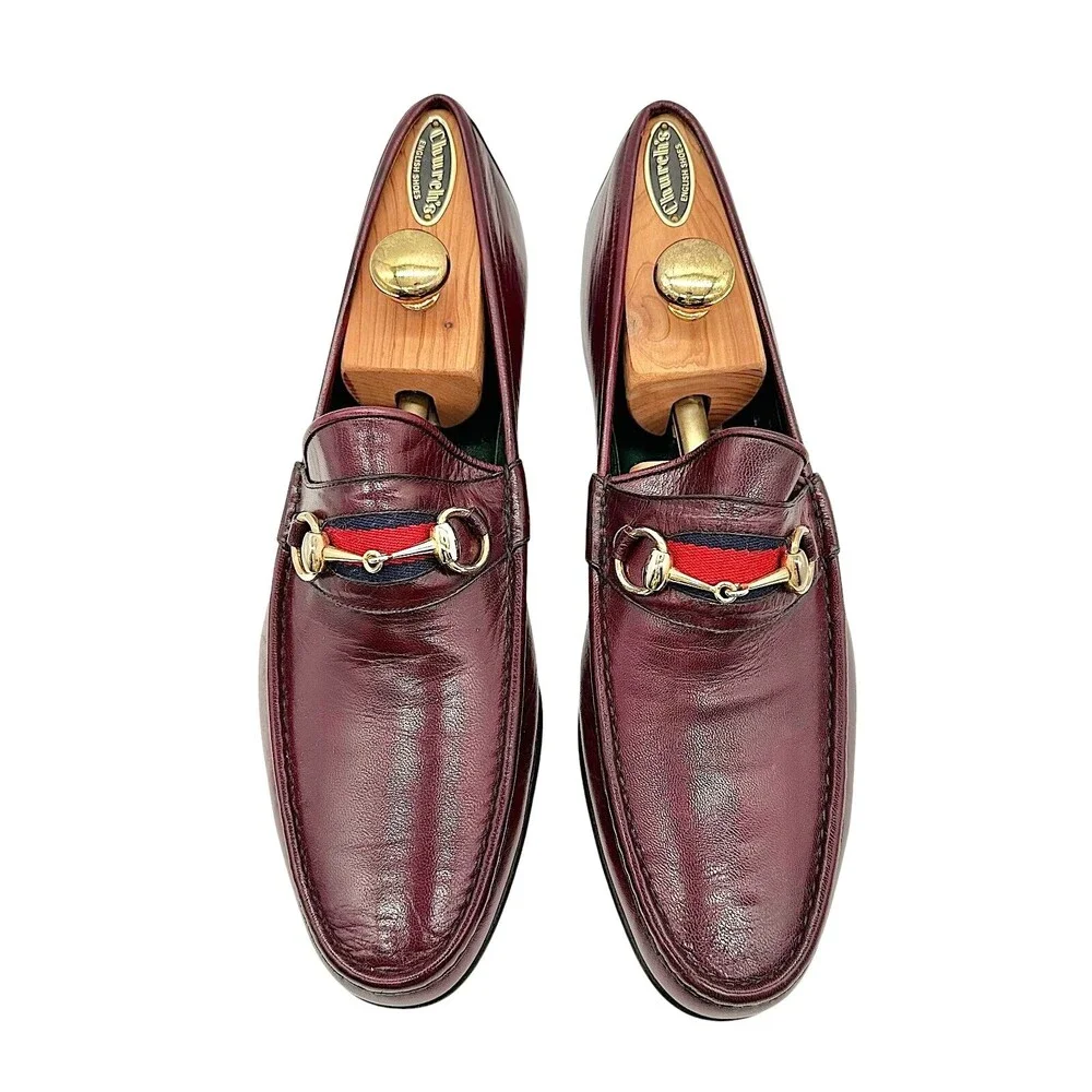 NOS Vintage GUCCI Leather 1953 Horsebit Web Striped Men's Loafers EU48